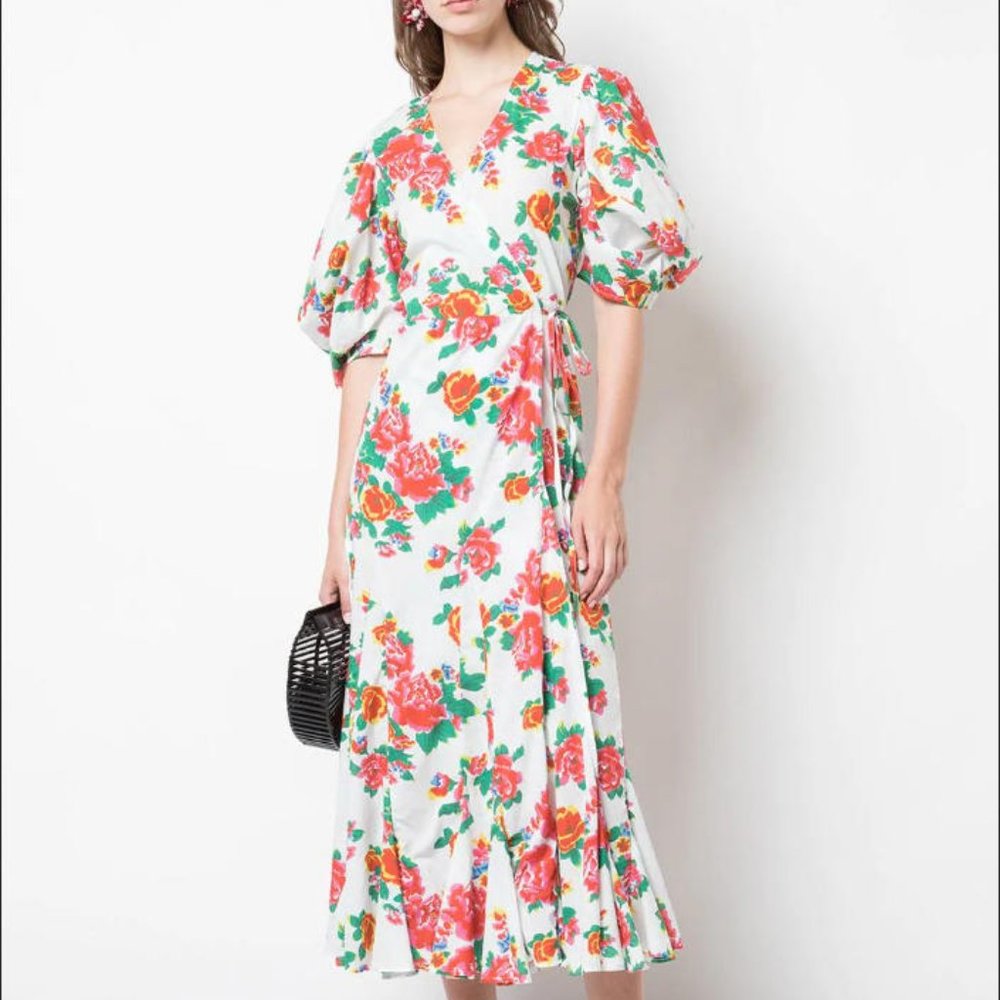 Rhode Resort Fiona Dazzle Wrap Maxi Dress Cotton Floral Resort XS NWT
